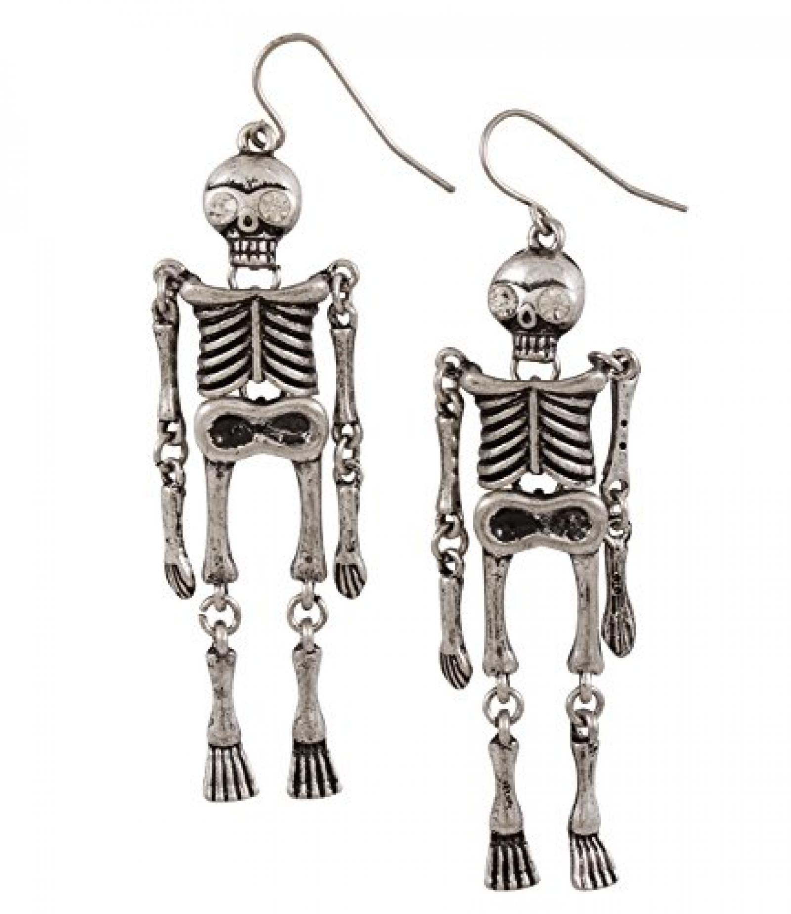 SIX "Halloween" silberne Skelett Ohrh&auml;nger mit wei&szlig;em Strass (388-207) 